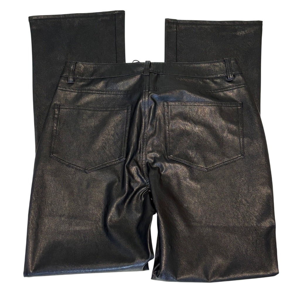 NEW Paige High Rise Faux Leather Manhattan Boot Cut Pants 29 Black Sleek Rocker - Picture 7 of 12